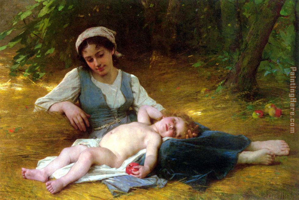 Jeune mere et enfant endormie painting - Leon Bazile Perrault Jeune mere et enfant endormie art painting